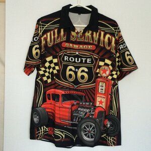 Route 66 Full Service Garage Mens Button Up Shirt Large Multicolor Short Sleeve